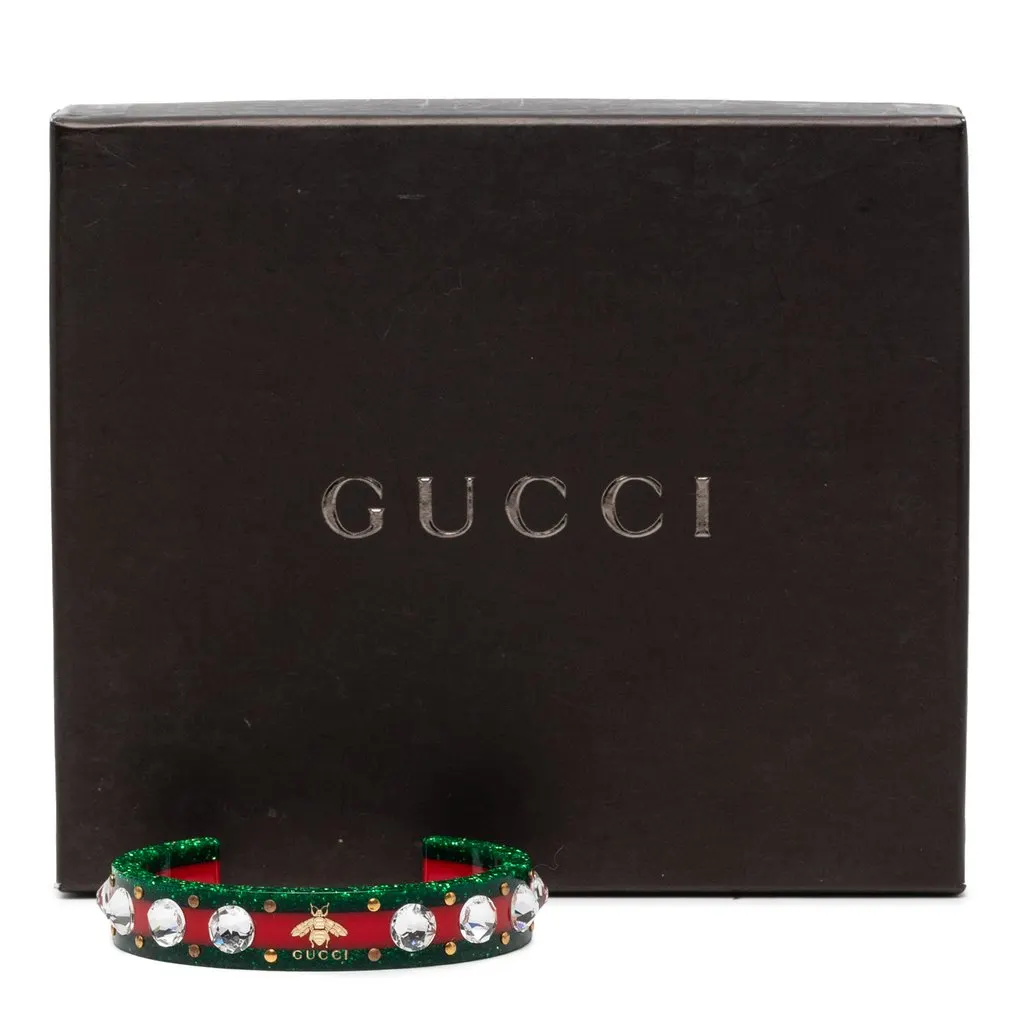 Gucci Resin and Strass Web Bee Cuff Bracelet Red Plastic Very good - Box View