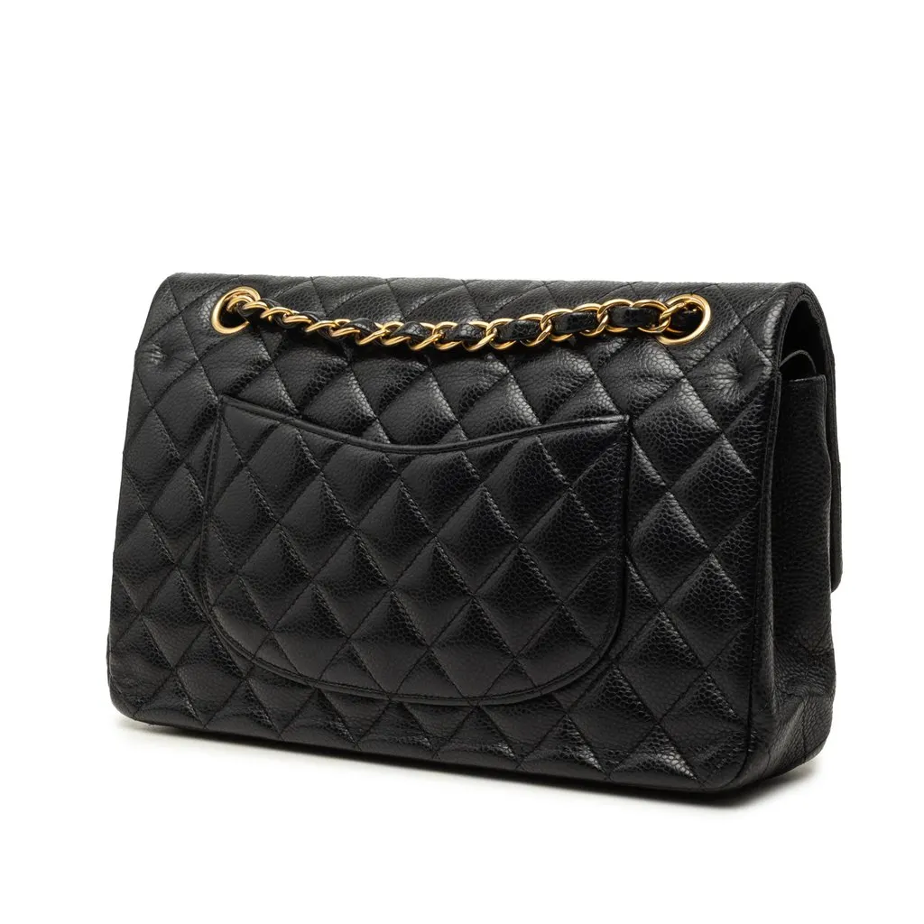 Chanel Medium Classic Caviar Double Flap Black Leather Very good - Back View