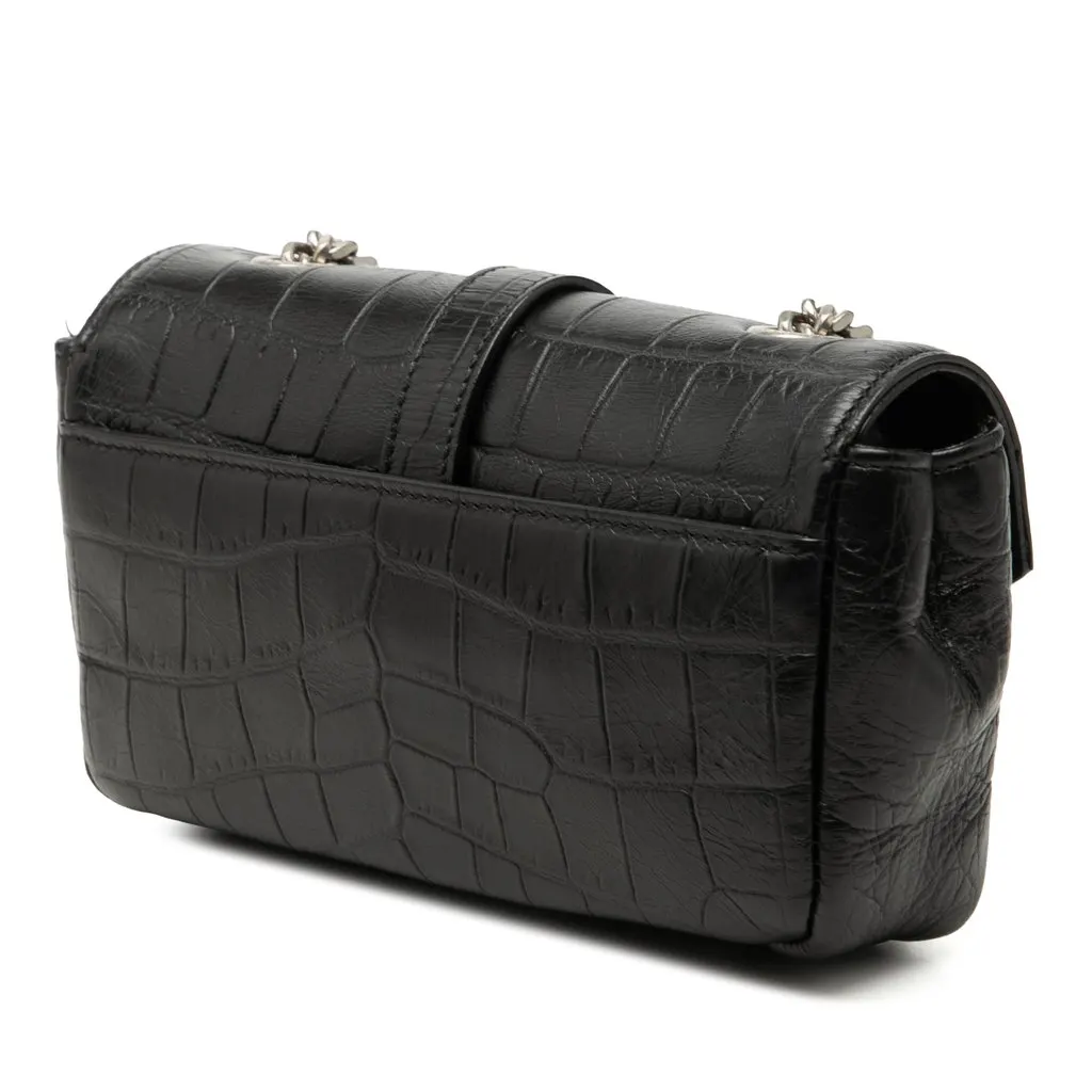 Saint Laurent Baby Croc Embossed Calfskin Classic Monogram Chain Bag Black Leather Very good - Back View