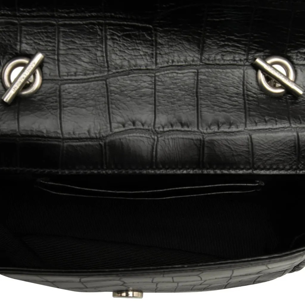 Saint Laurent Baby Croc Embossed Calfskin Classic Monogram Chain Bag Black Leather Very good - Model View