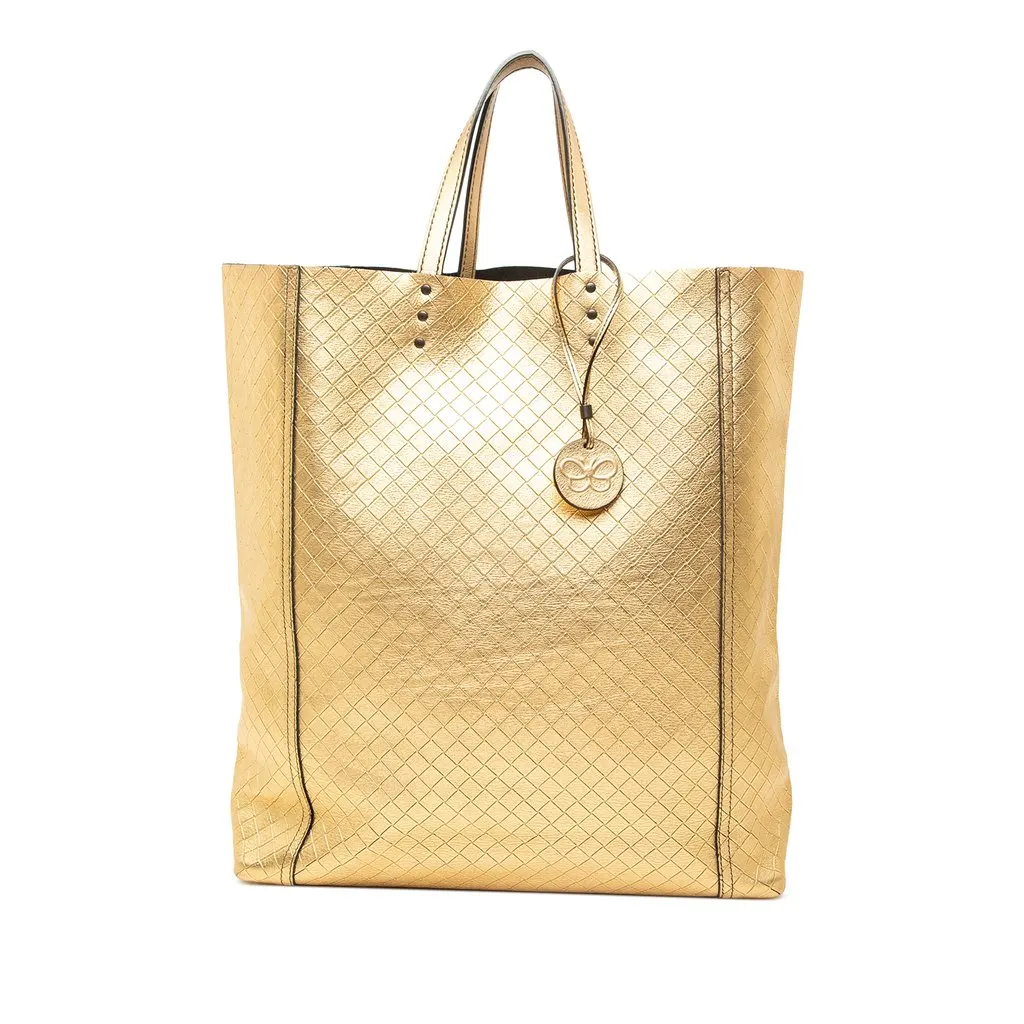 Bottega Veneta Metallic Leather Intrecciomirage Tote Gold Leather Very good - Front View