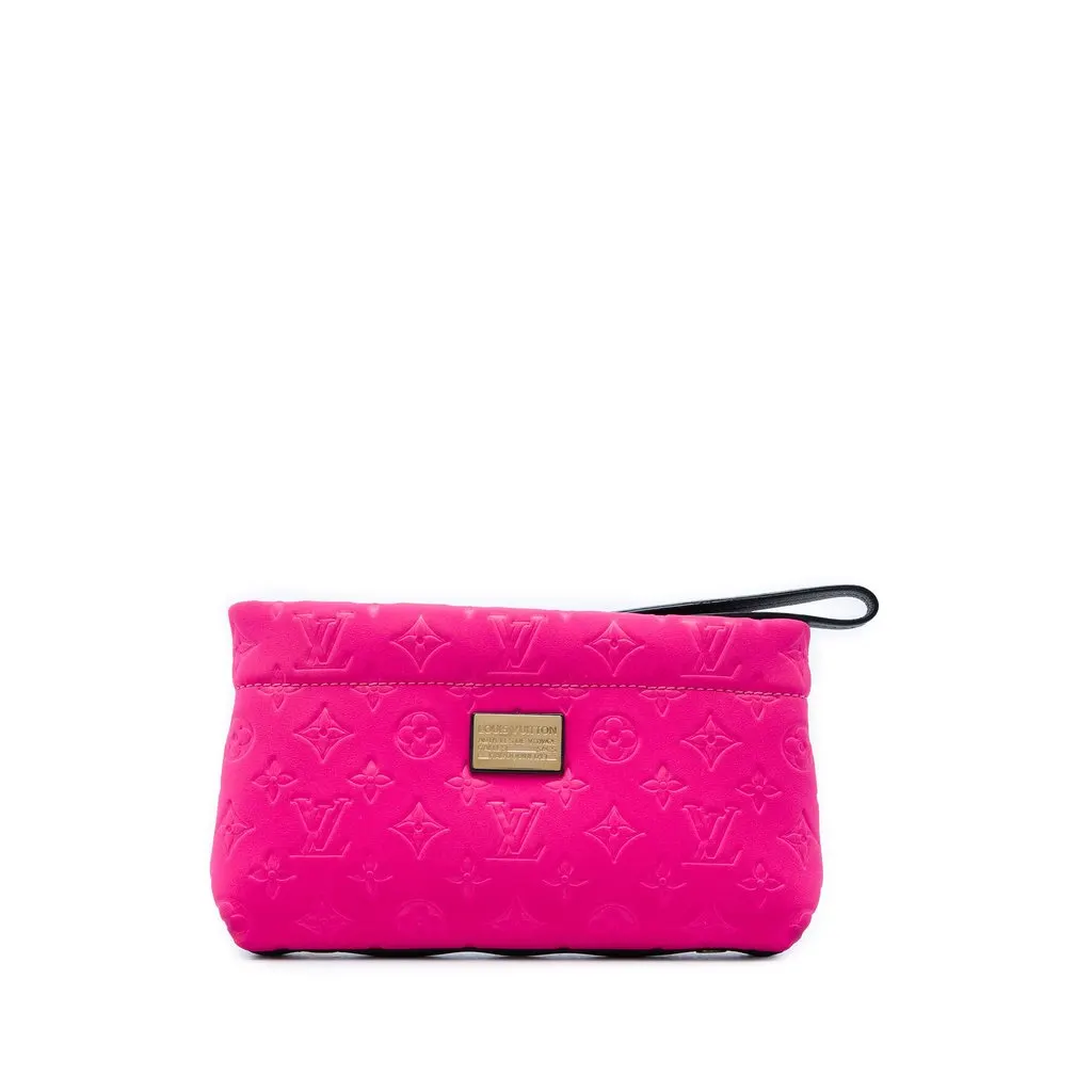 Louis Vuitton Monogram Embossed Neoprene Scuba Clutch Pink Very good - Front View