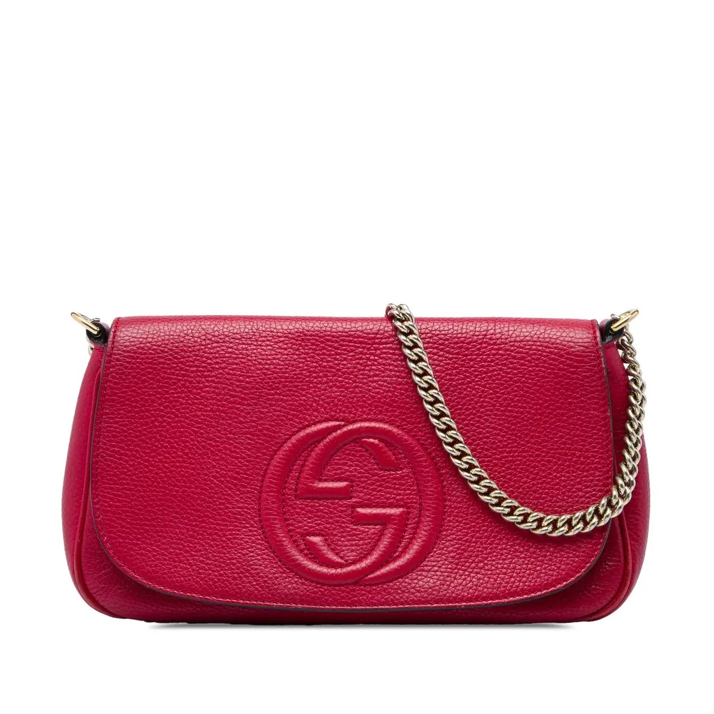Gucci Medium Calfskin Soho Chain Flap Crossbody Red Leather Very good - Front View