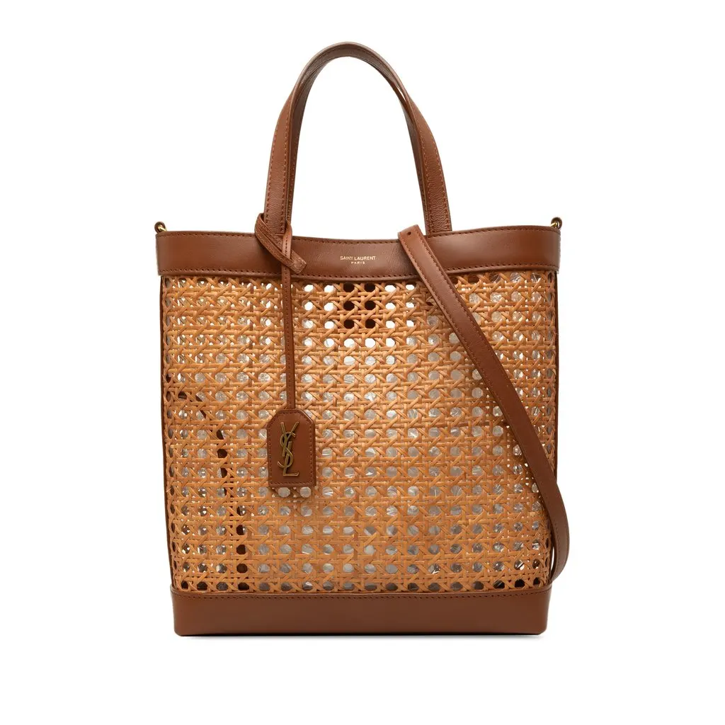 Saint Laurent Toy Rattan and Calfskin North South Shopping Tote Brown Very good - Front View