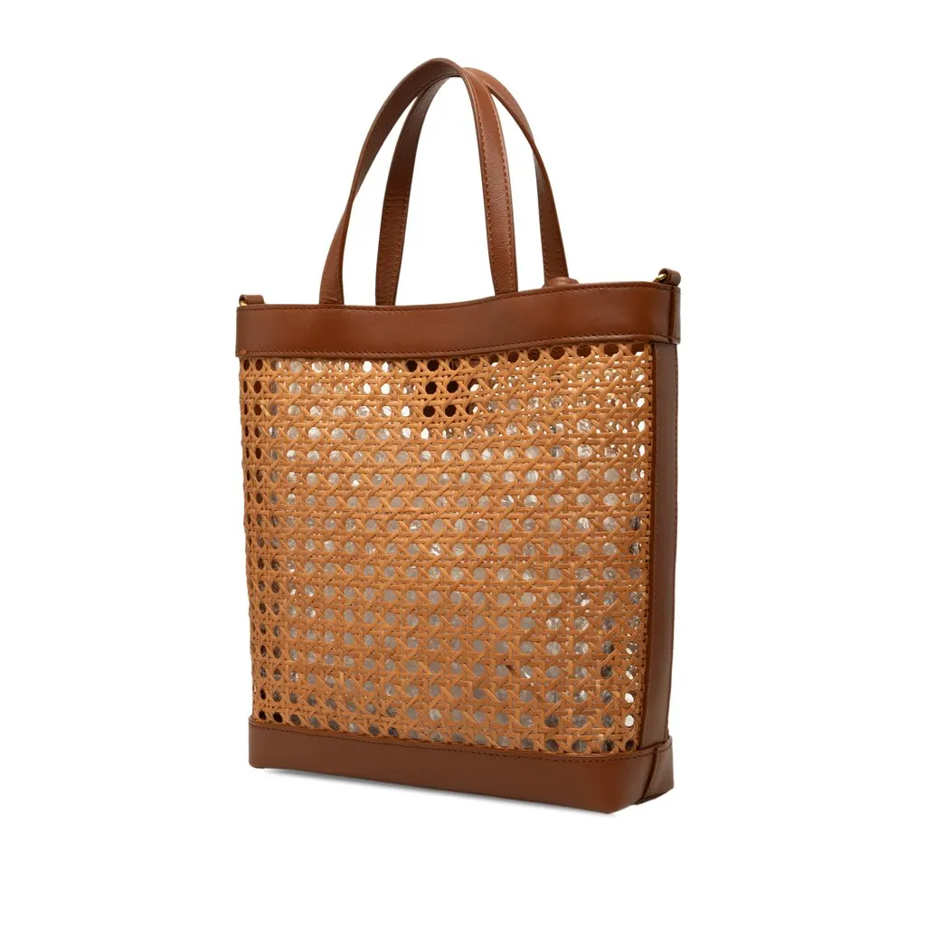 Saint Laurent Toy Rattan and Calfskin North South Shopping Tote Brown Very good - Back View