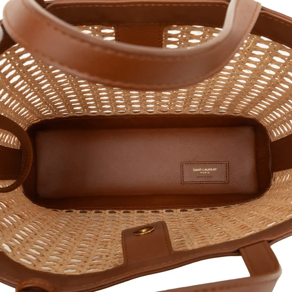 Saint Laurent Toy Rattan and Calfskin North South Shopping Tote Brown Very good - Model View