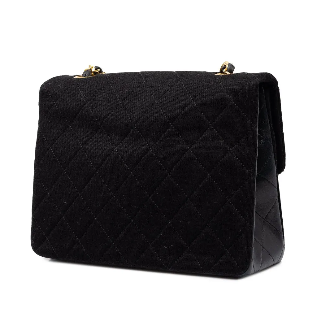 Chanel Mini Quilted Jersey and Lambskin Square Flap Black Cotton Good - Back View