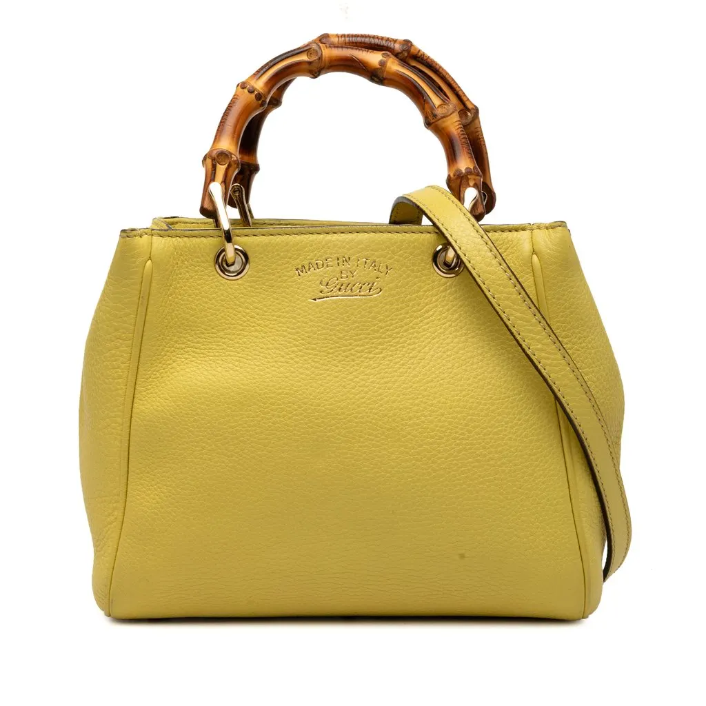Gucci Mini Calfskin Bamboo Shopper Satchel Yellow Leather Very good - Front View