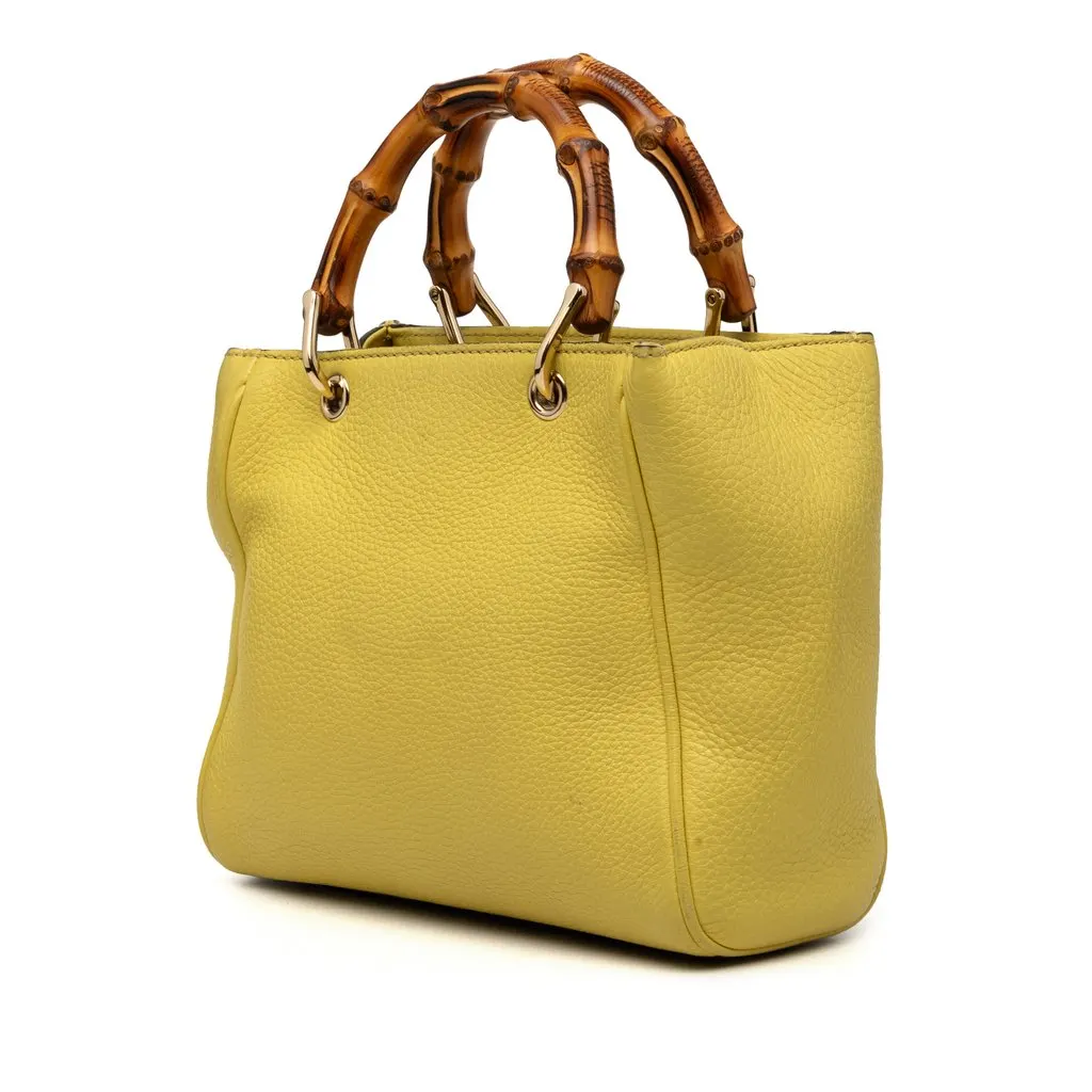 Gucci Mini Calfskin Bamboo Shopper Satchel Yellow Leather Very good - Back View