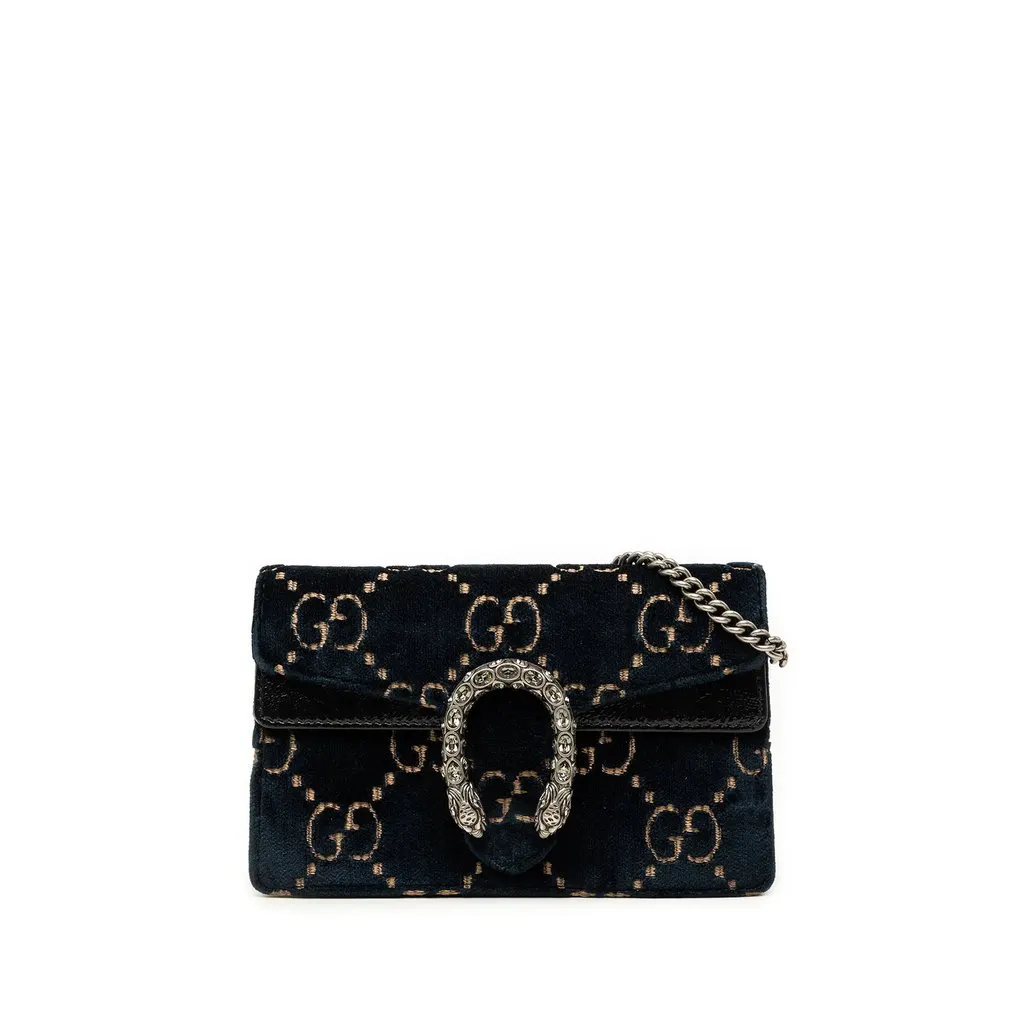 Gucci Mini GG Velvet Dionysus Crossbody Blue Velvet Very good - Front View