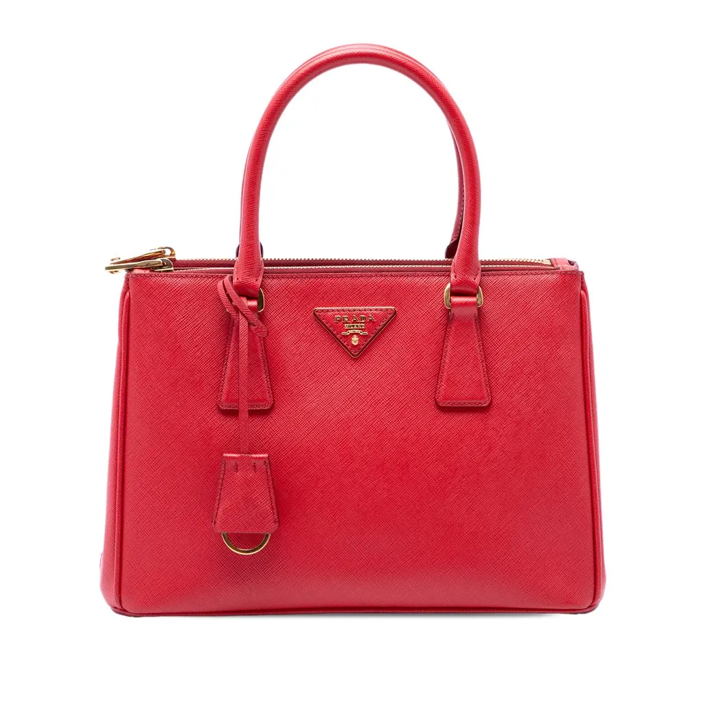 Prada Medium Saffiano Galleria Double Zip Satchel Red Leather Very good - Front View