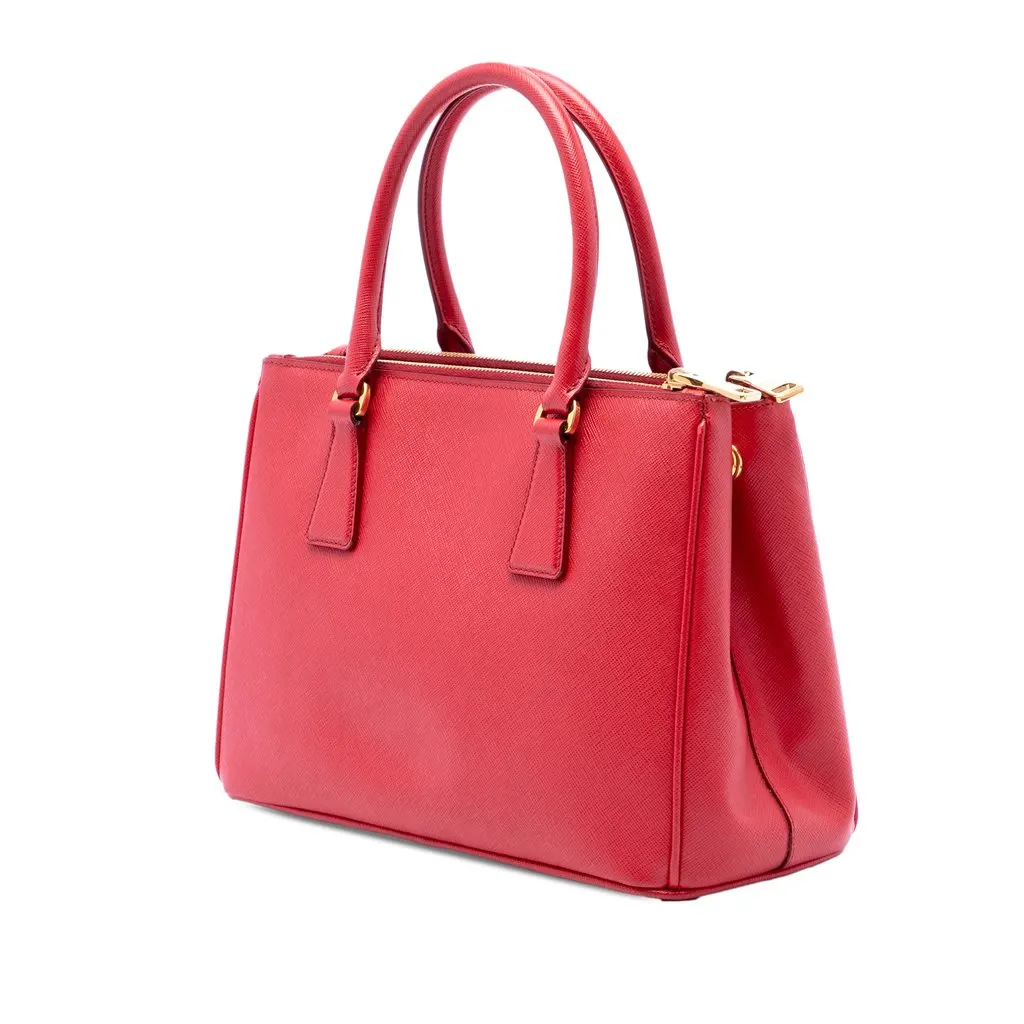 Prada Medium Saffiano Galleria Double Zip Satchel Red Leather Very good - Back View