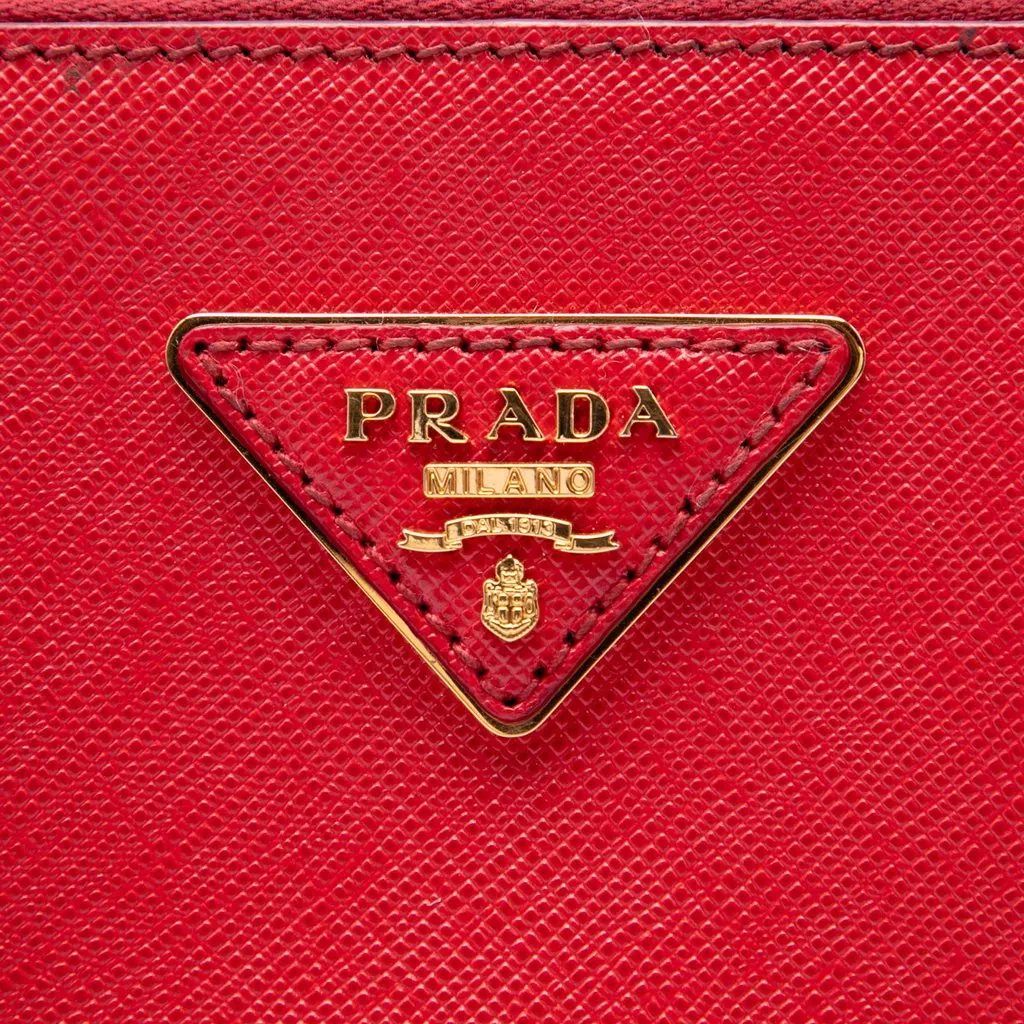 Prada Medium Saffiano Galleria Double Zip Satchel Red Leather Very good - Box View