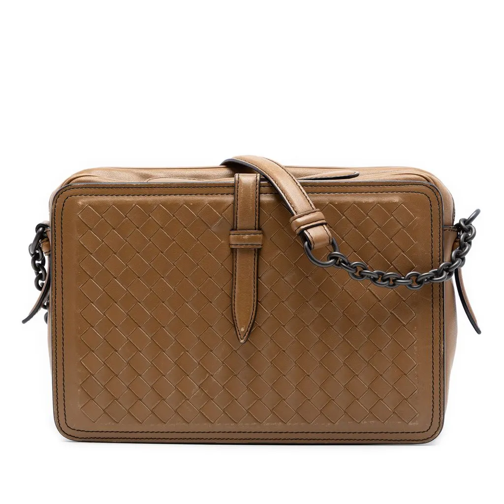 Bottega Veneta Nappa Intrecciato Belt Flap Camera Bag Brown Leather Very good - Front View