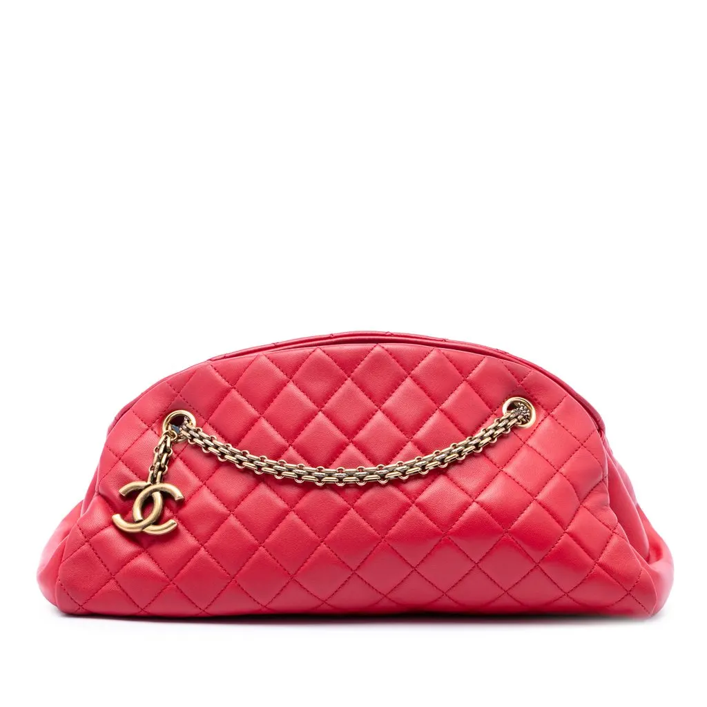 Chanel Medium Lambskin Just Mademoiselle Bowling Bag Red Leather Very good - Front View