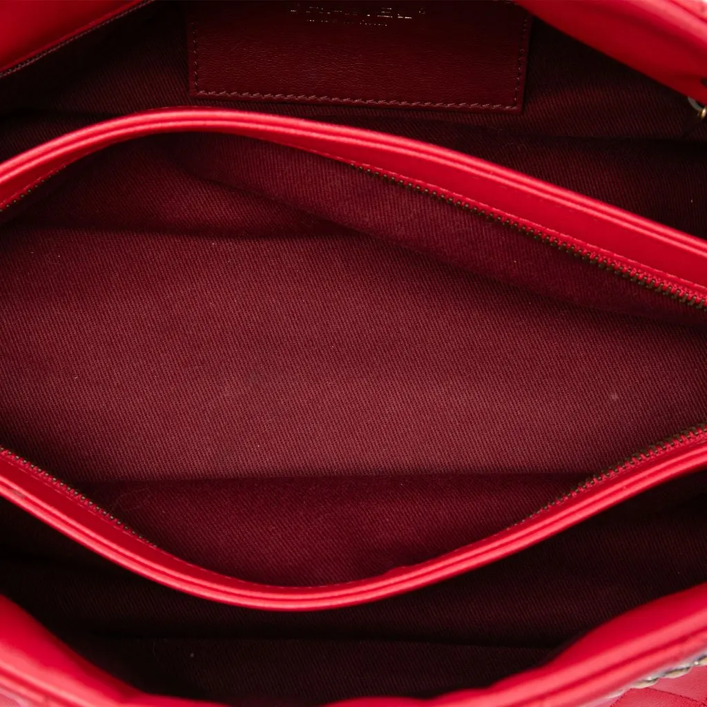 Chanel Medium Lambskin Just Mademoiselle Bowling Bag Red Leather Very good - Model View