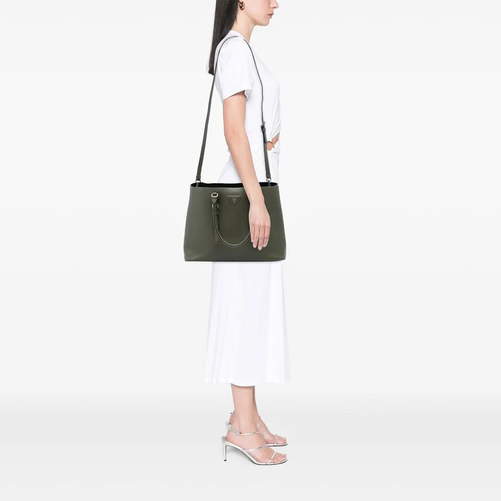 Prada Large Saffiano Cuir Double Handle Satchel Green Leather Very good - Box View