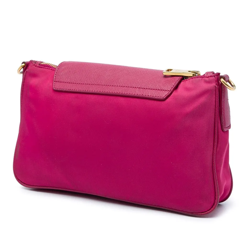 Prada Saffiano Trimmed Tessuto Chain Crossbody Pink Polyamide Very good - Back View
