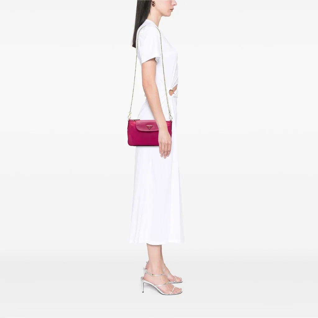 Prada Saffiano Trimmed Tessuto Chain Crossbody Pink Polyamide Very good - Box View