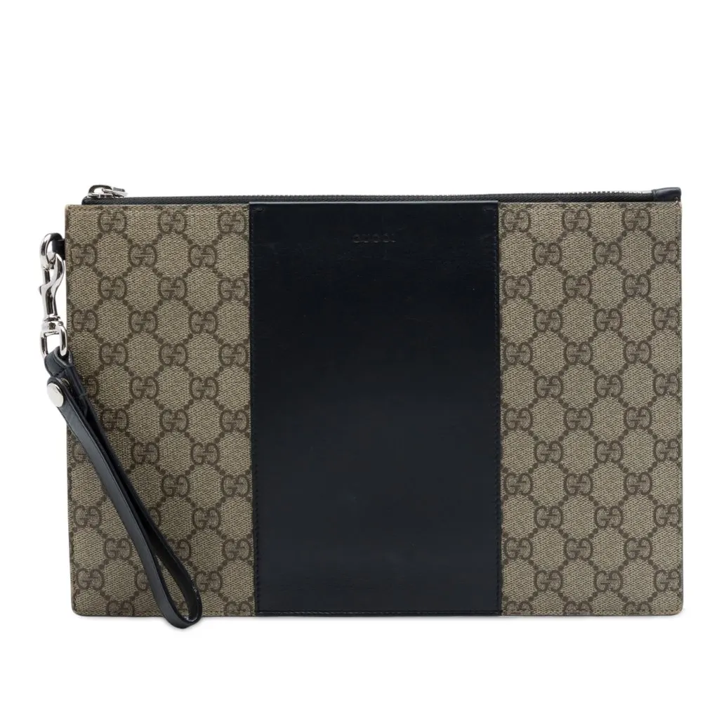 Gucci GG Supreme Wristlet Zip Pouch Beige Very good - Front View