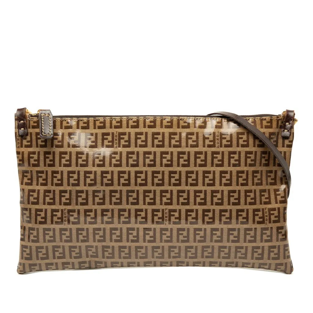 Fendi Zucchino Crystal Crossbody Beige Canvas Good - Front View