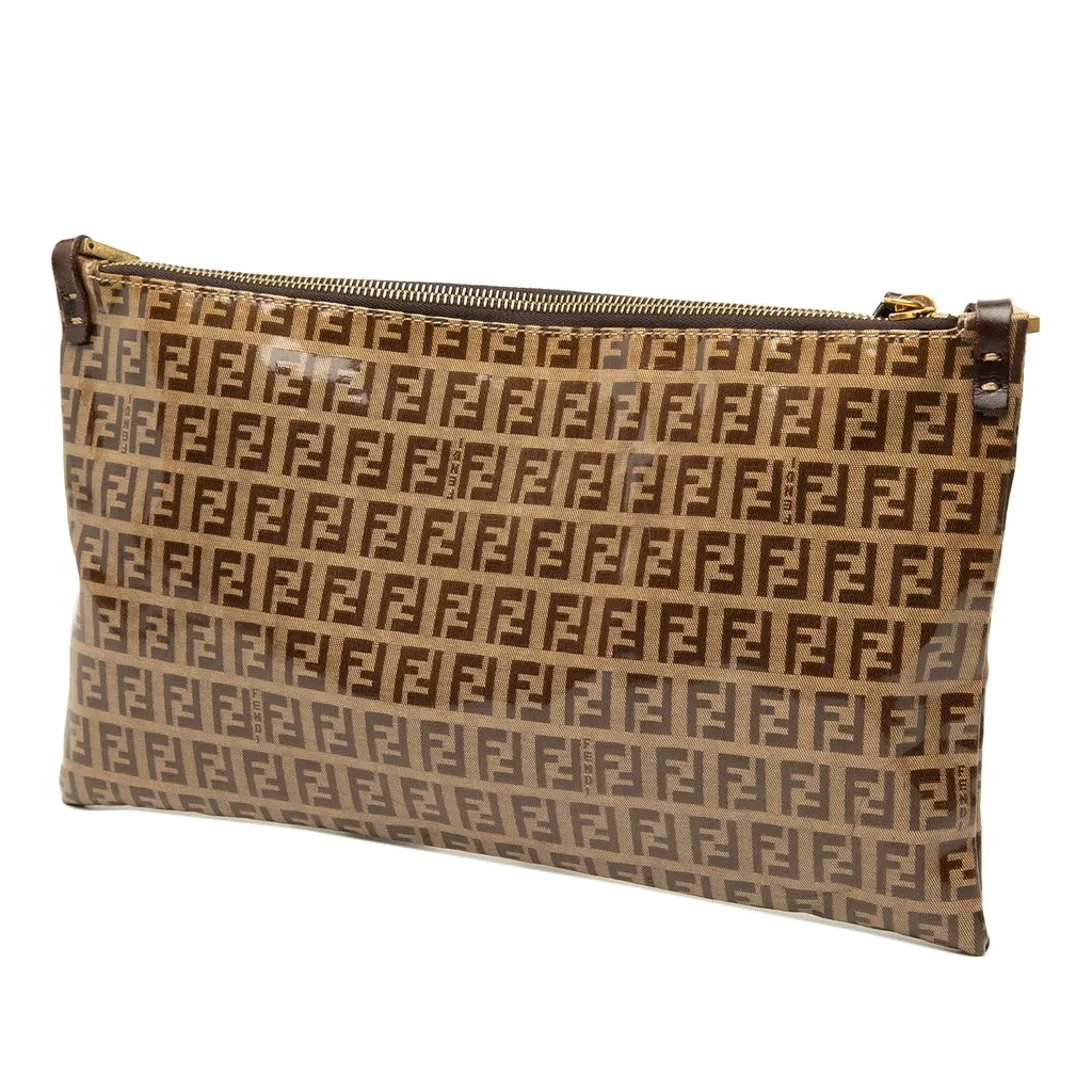 Fendi Zucchino Crystal Crossbody Beige Canvas Good - Back View