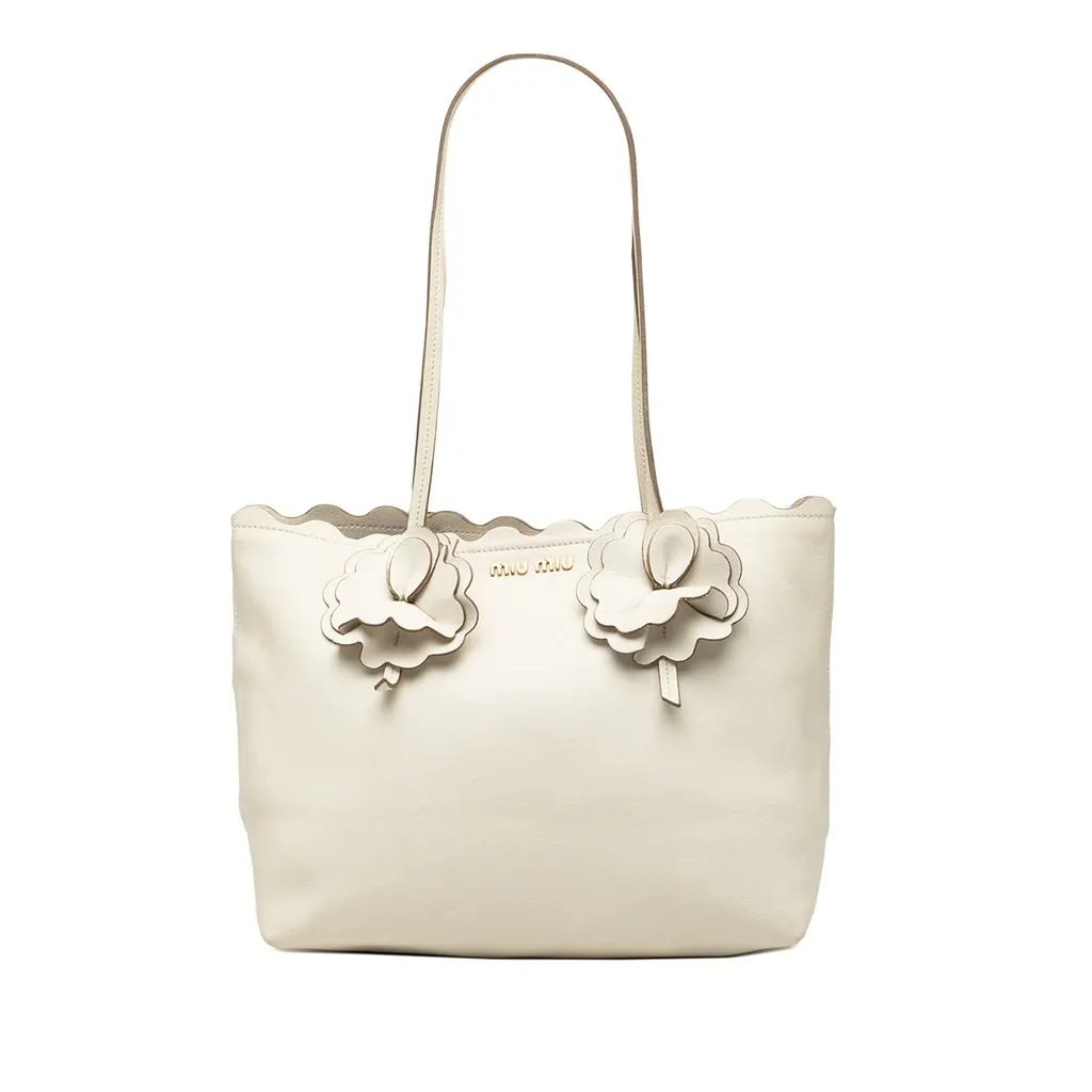 Miu Miu Leather Flower Tote White Leather Very good - Front View