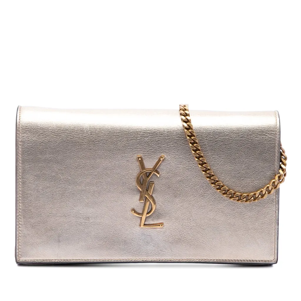 Saint Laurent Medium Metallic Calfskin Monogram Kate Crossbody Pink Leather Very good - Front View