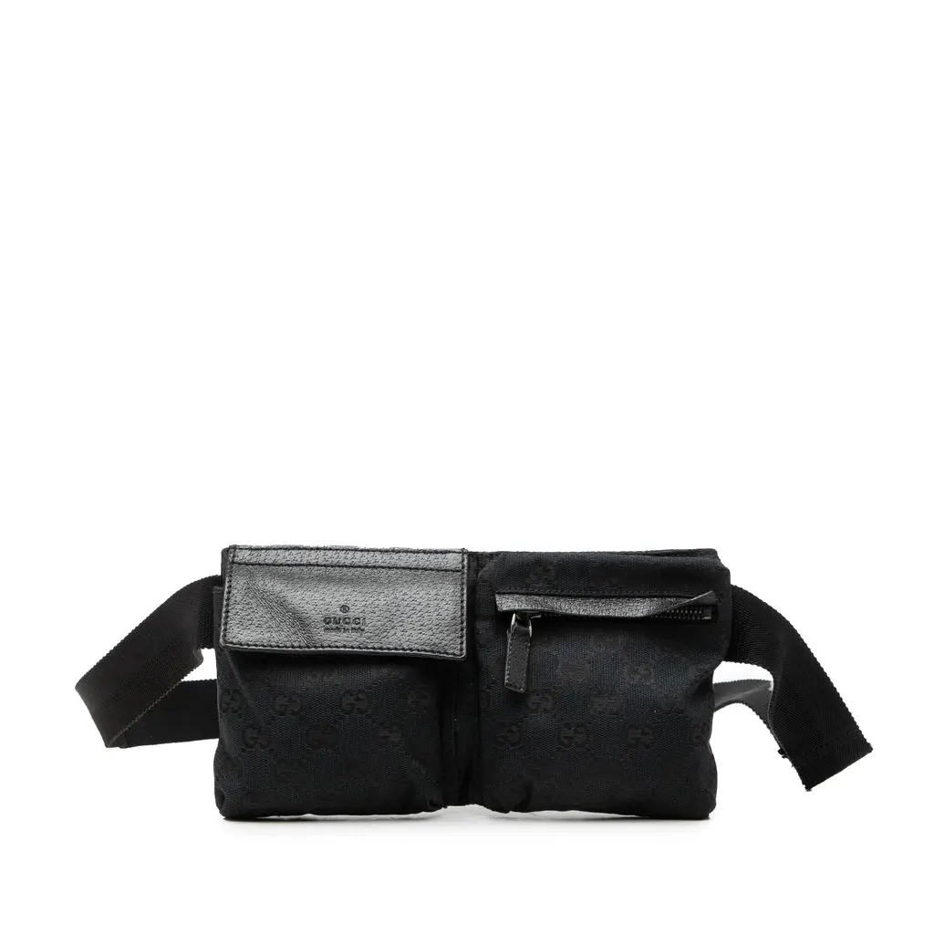 Gucci GG Canvas Double Pocket Belt Bag Black Very good - Front View