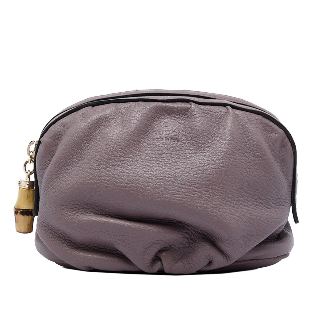 Gucci Calfskin Bamboo Pouch Purple Leather Very good - Front View
