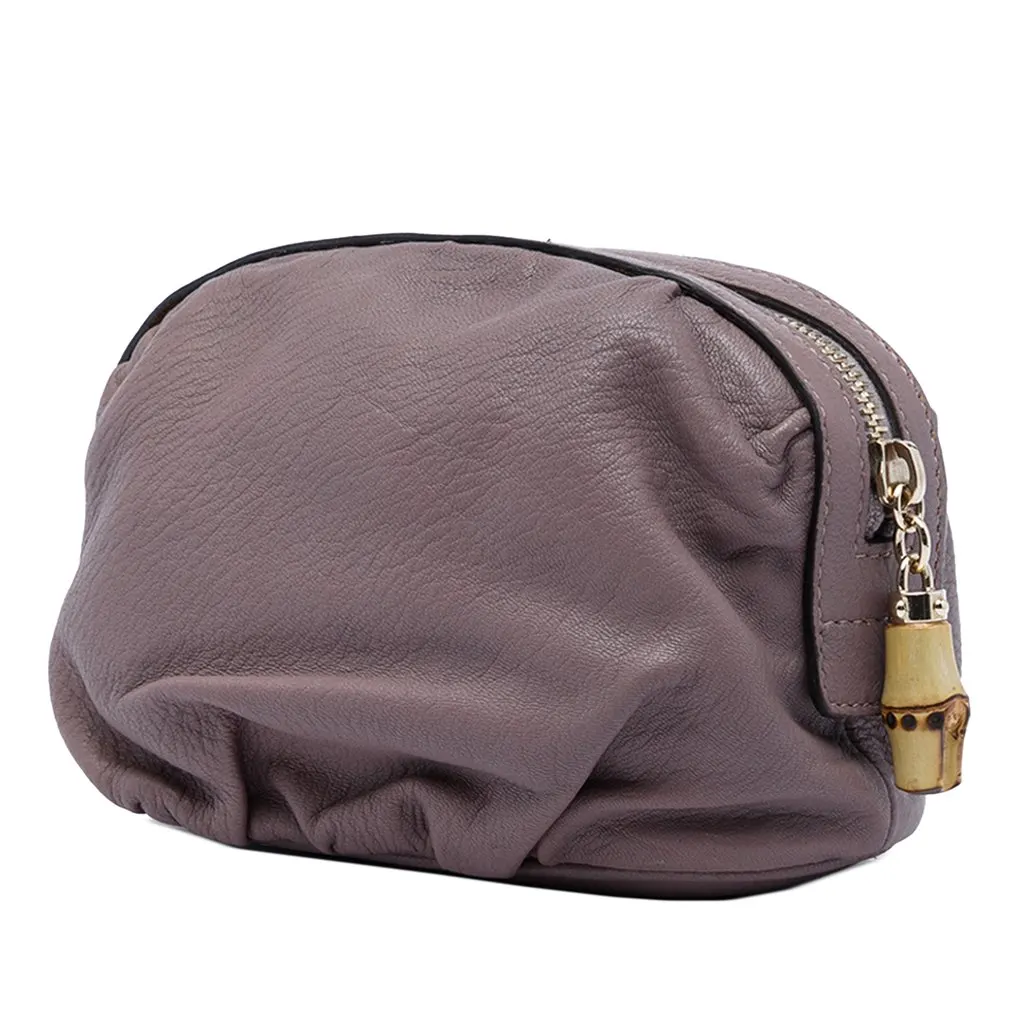 Gucci Calfskin Bamboo Pouch Purple Leather Very good - Back View