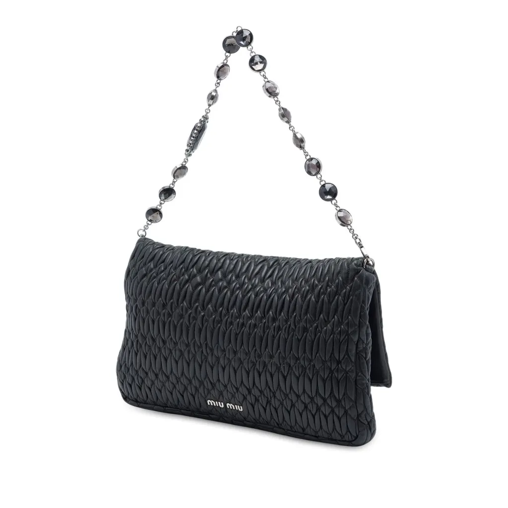 Miu Miu Matelasse Nappa Crystal Chain Satchel Black Leather Very good - Back View
