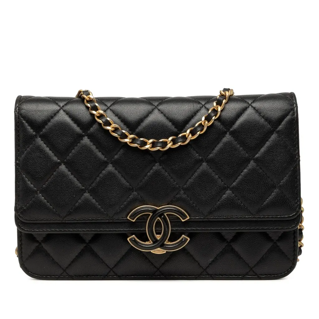 Chanel CC Quilted Lambskin Chic Wallet on Chain Black Leather Very good - Front View