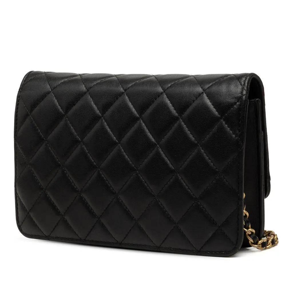 Chanel CC Quilted Lambskin Chic Wallet on Chain Black Leather Very good - Back View