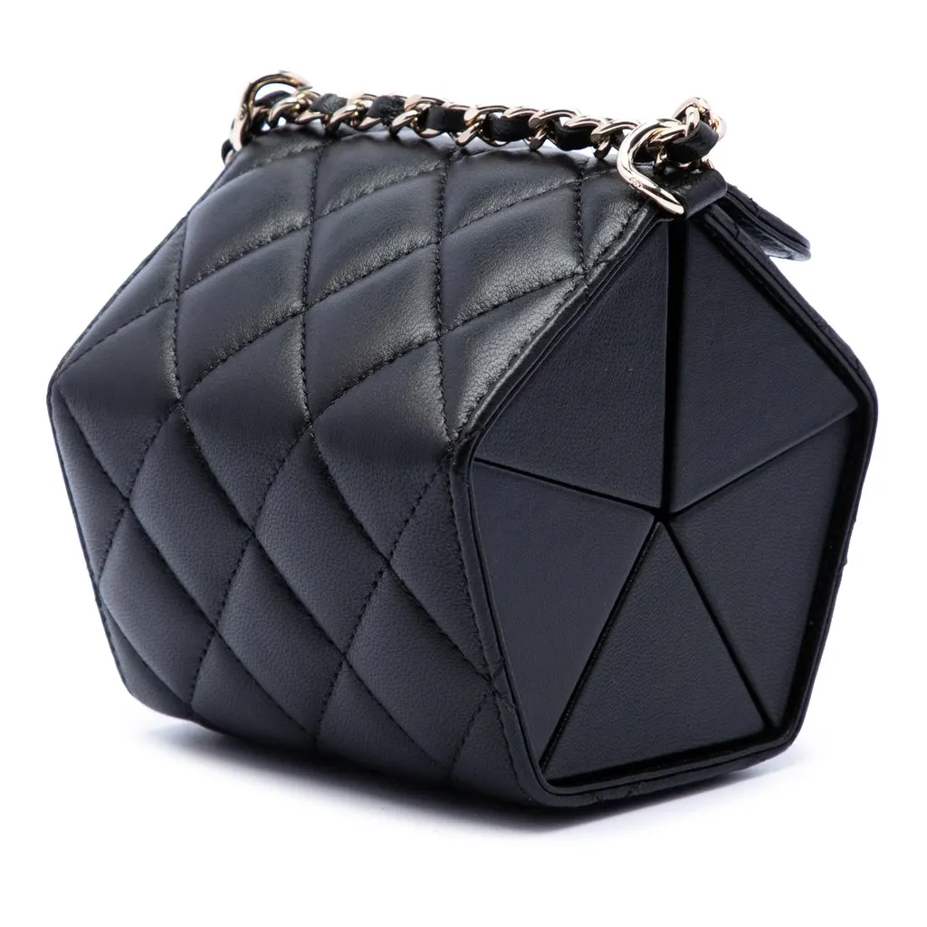 Chanel CC Quilted Lambskin Foldable Jewelry Box with Chain Black Leather Very good - Back View