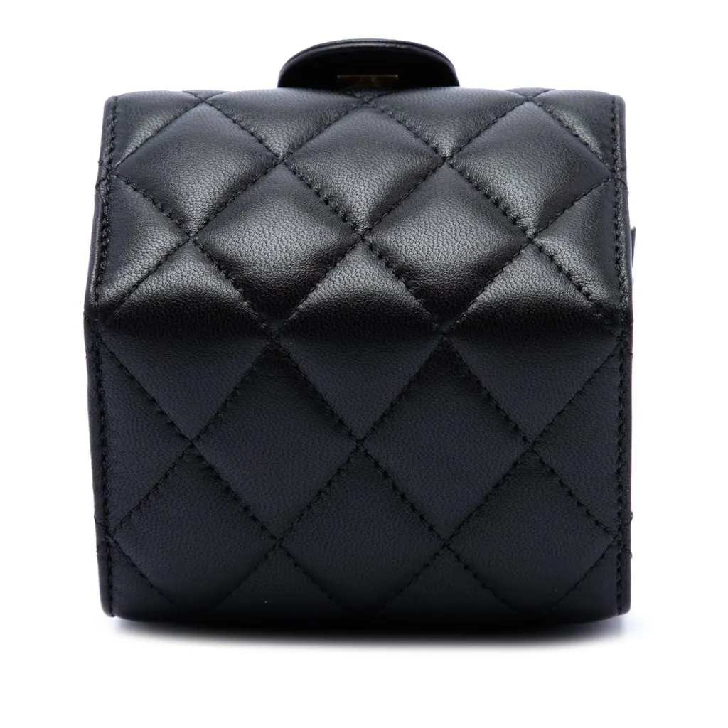 Chanel CC Quilted Lambskin Foldable Jewelry Box with Chain Black Leather Very good - Inside View