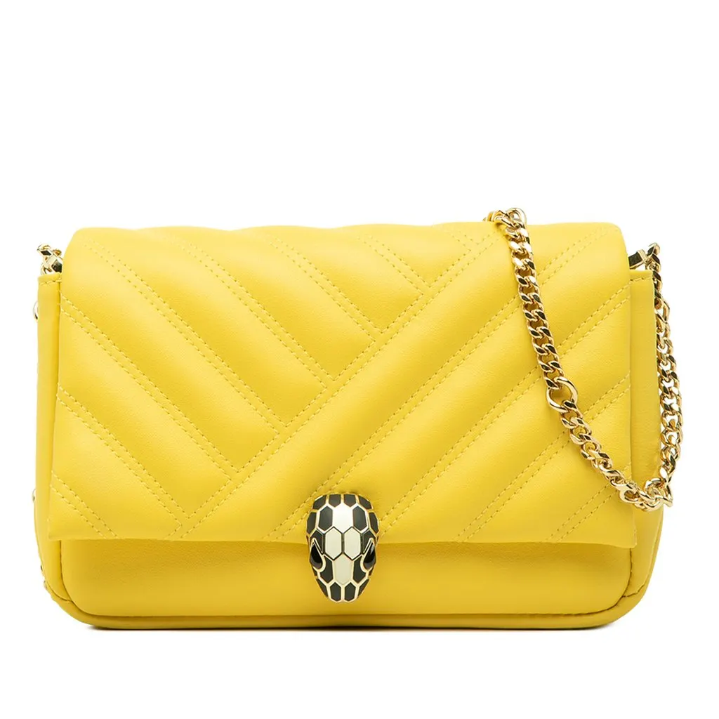 Bvlgari Leather Serpenti Cabochon Chain Crossbody Yellow Leather Very good - Front View