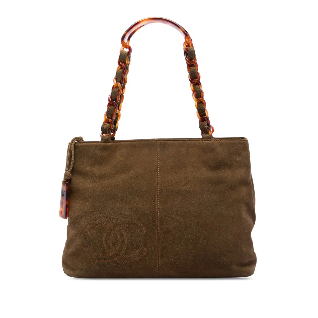 Chanel CC Suede Tortoise Chain Tote Brown Suede Very good - Front View