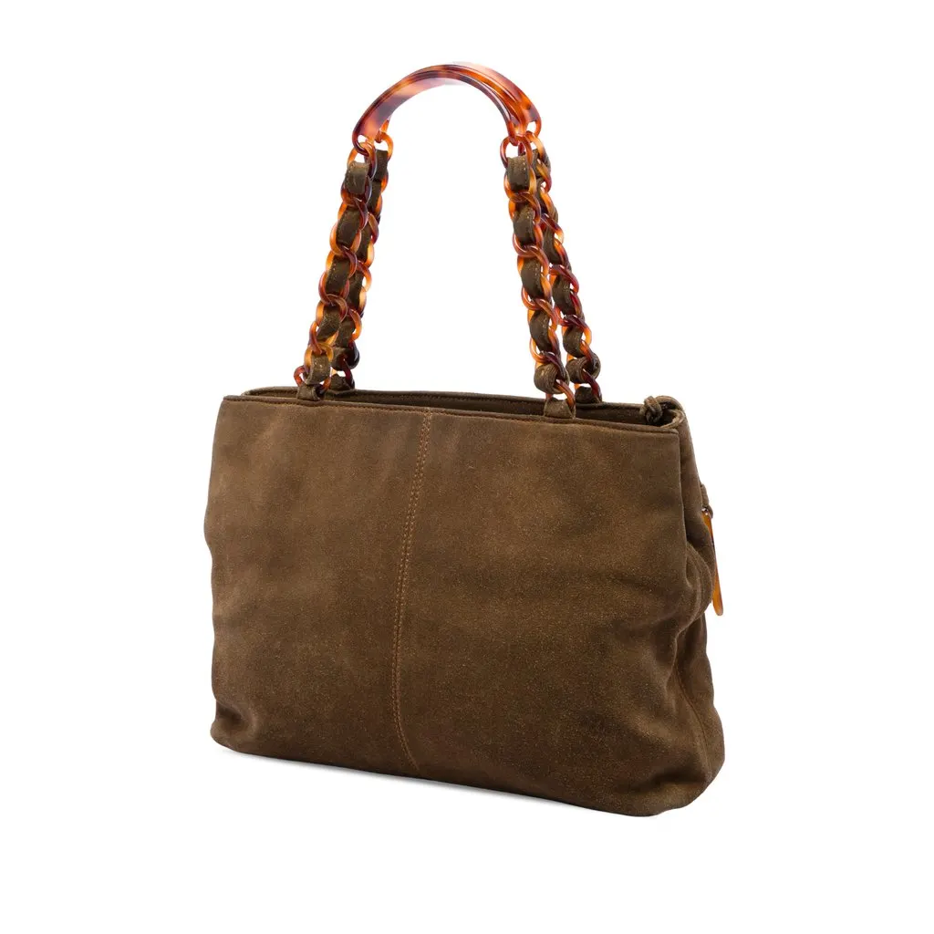 Chanel CC Suede Tortoise Chain Tote Brown Suede Very good - Back View