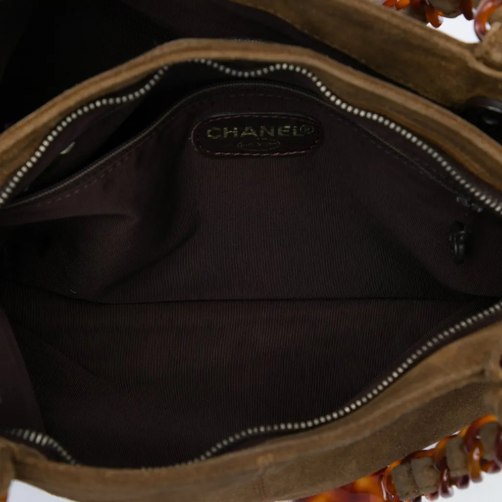 Chanel CC Suede Tortoise Chain Tote Brown Suede Very good - Model View