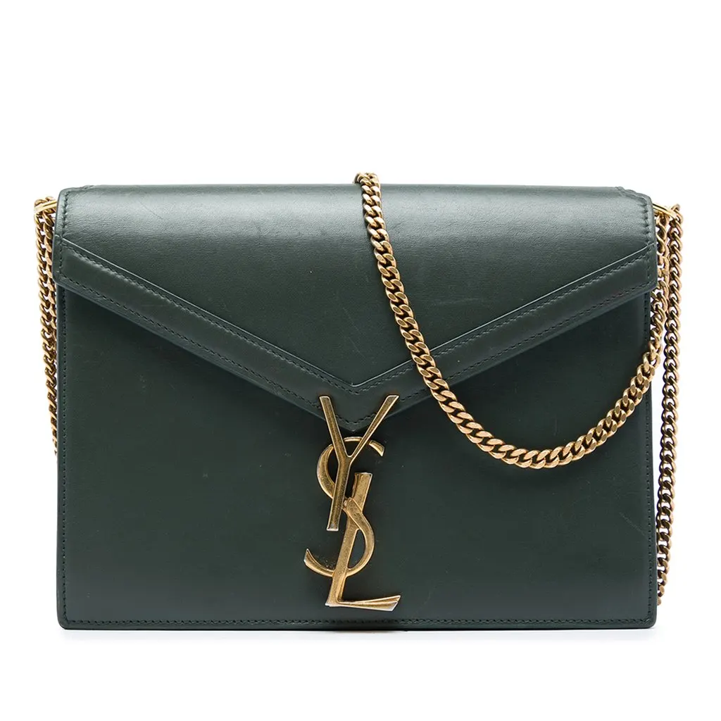 Saint Laurent Smooth Calfskin Monogram Cassandra Clasp Bag Green Leather Very good - Front View