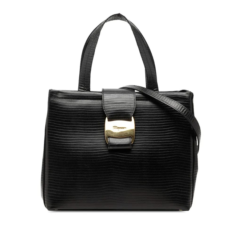 Salvatore Ferragamo جلد السحلية Embossed جلد حقيبة ساتشيل