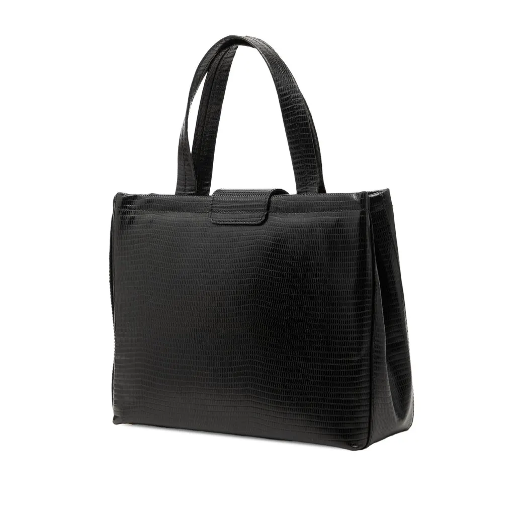 Salvatore Ferragamo Lizard Embossed Leather Satchel Black Leather Good - Back View