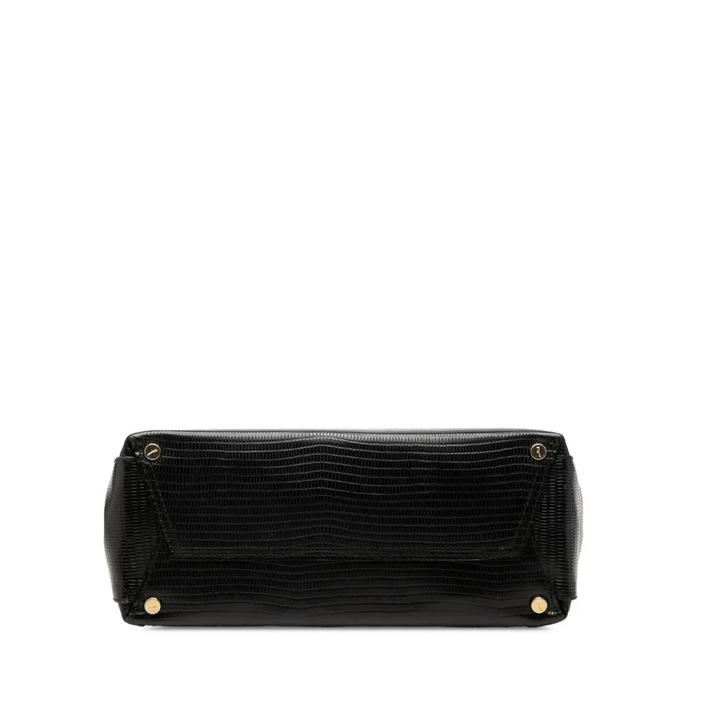 Salvatore Ferragamo Lizard Embossed Leather Satchel Black Leather Good - Inside View