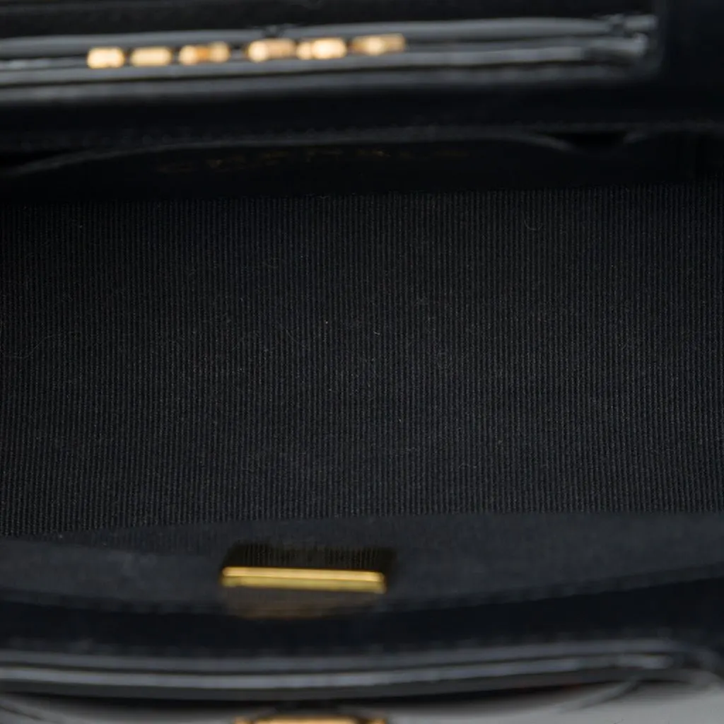 Chanel Mini Quilted Patent Graphic Catch Flap Black Leather Good - Model View