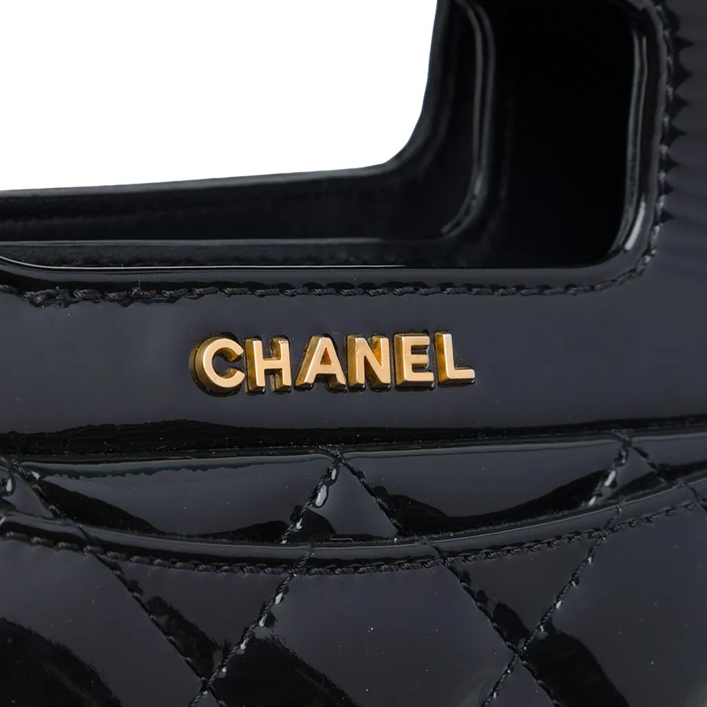 Chanel Mini Quilted Patent Graphic Catch Flap Black Leather Good - Box View