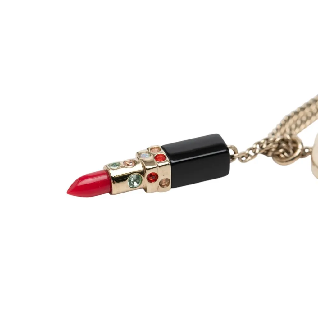 Chanel CC Gold Plated Strass Resin Lipstick Pendant Necklace Gold Metal Very good - Inside View