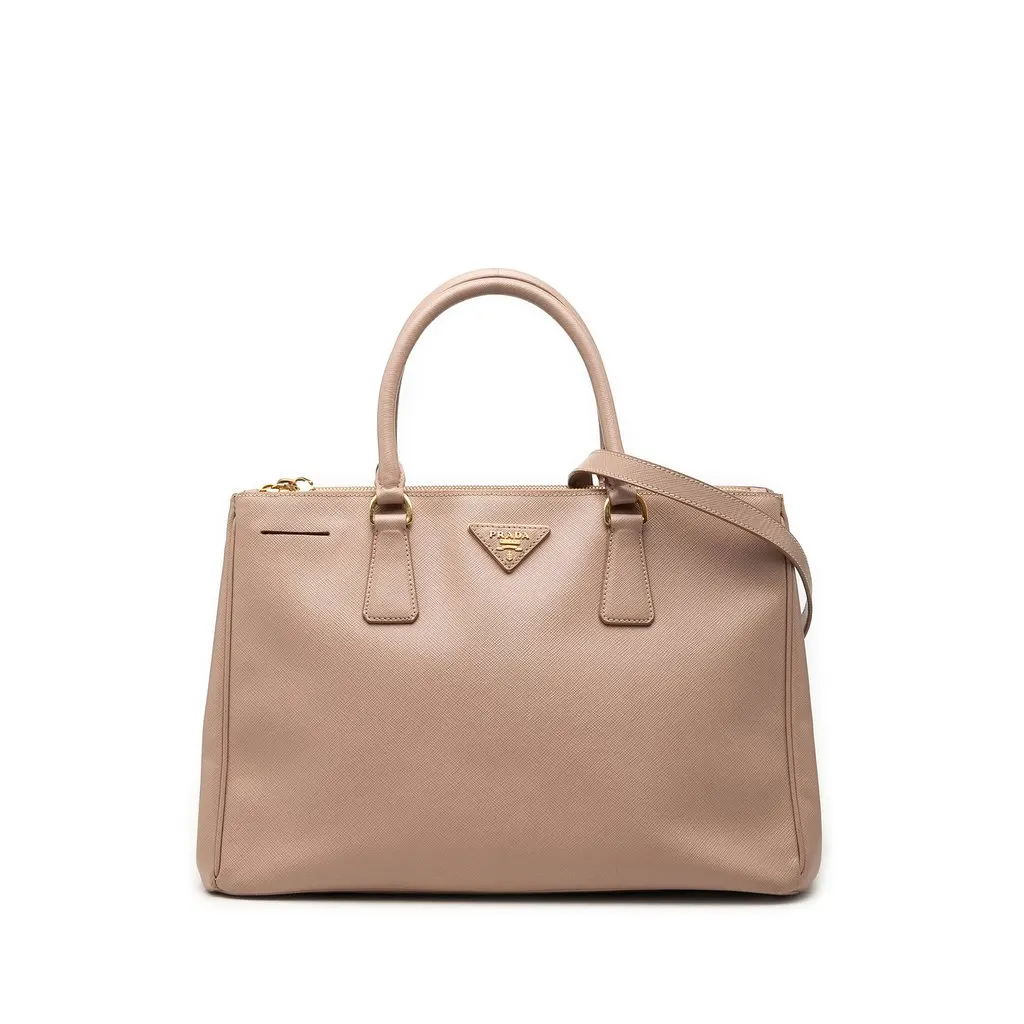 Prada Medium Saffiano Lux Galleria Double Zip Satchel Beige Leather Very good - Front View
