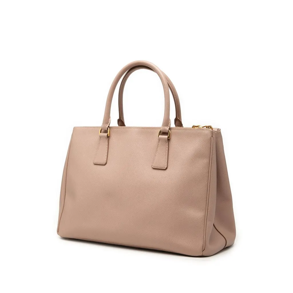 Prada Medium Saffiano Lux Galleria Double Zip Satchel Beige Leather Very good - Back View