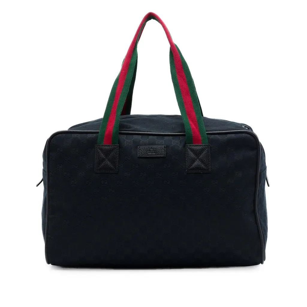 Gucci GG Canvas Web Travel Bag Black Canvas Good - Front View
